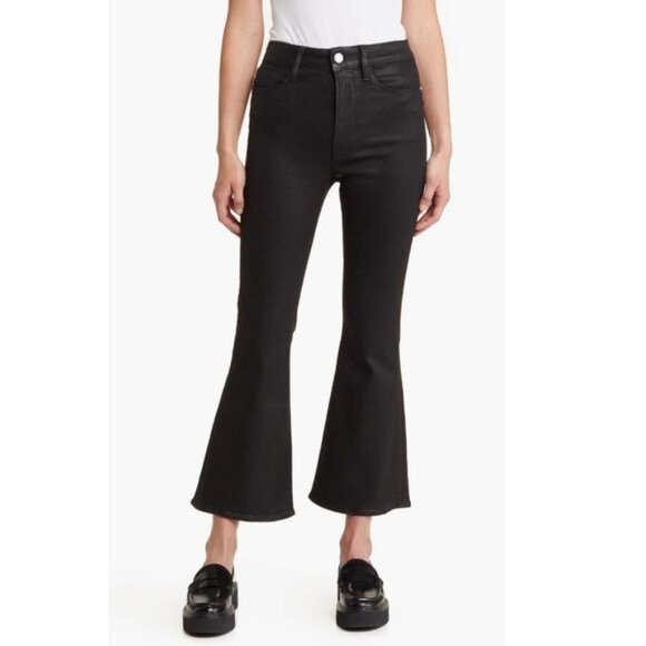 New FRAME Le Crop Flare cropped coated high-rise flared jeans in Black Size 31 - Picture 13 of 15
